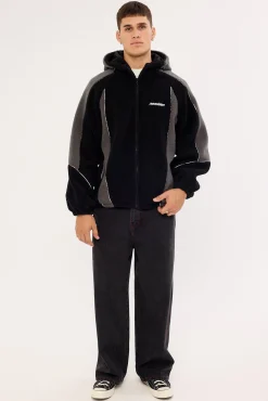 Ozone Hooded Sherpa Jacket Black/Grey