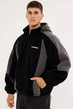 Ozone Hooded Sherpa Jacket Black/Grey