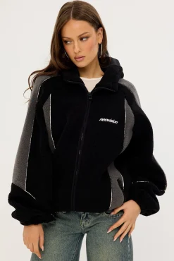 Ozone Hooded Sherpa Jacket Black/Grey