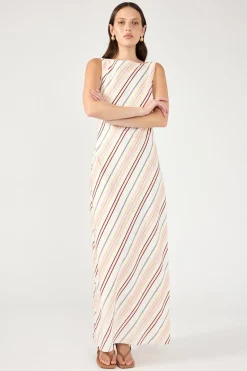 Palermo Boat Neck Stripe Maxi Dress Multi Stripe