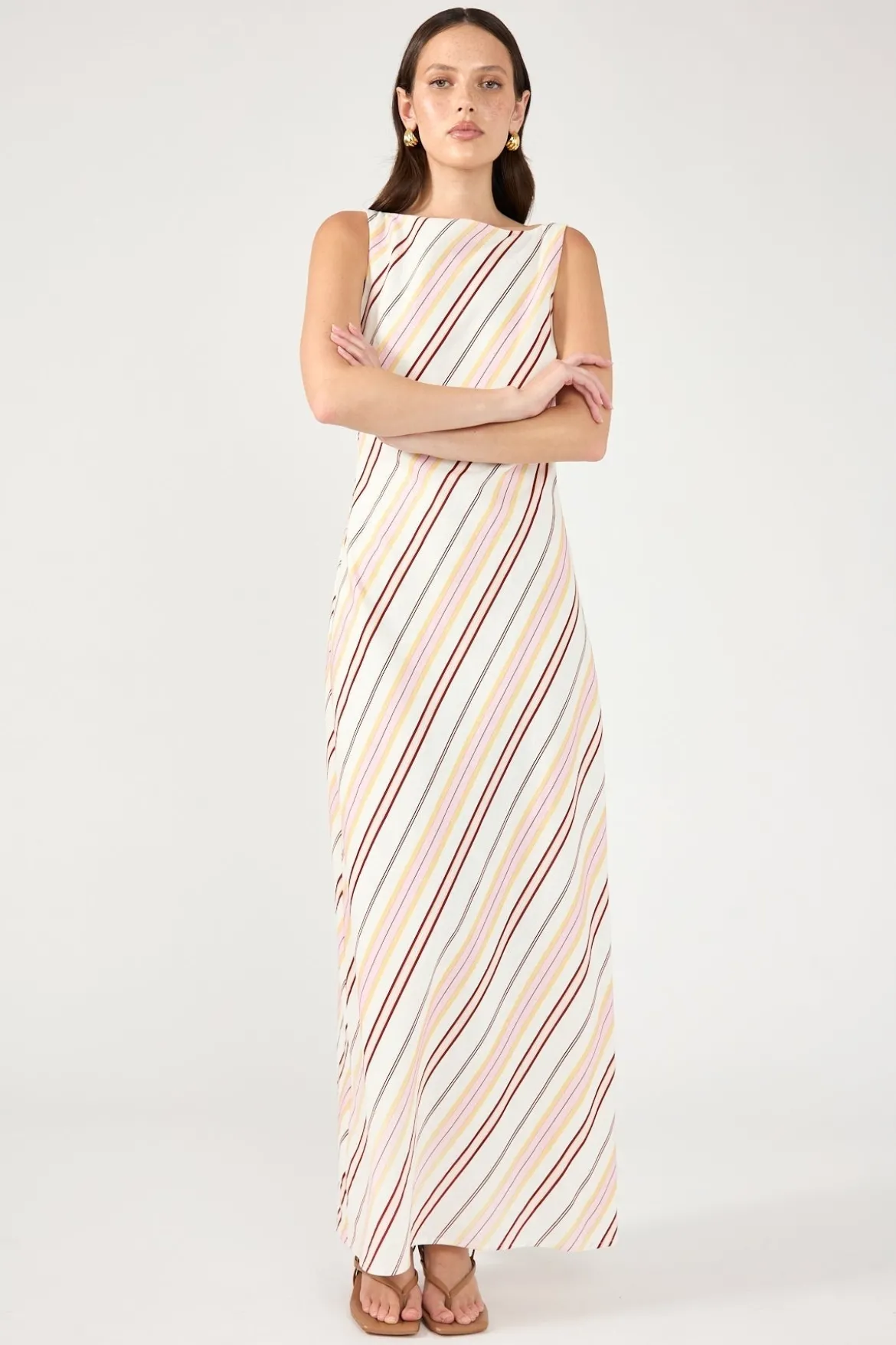 Palermo Boat Neck Stripe Maxi Dress Multi Stripe