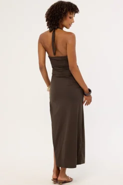 Palma Halter Midi Dress Brown