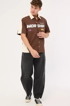 Panorama Short Sleeve Work Shirt Dark Choc Brown