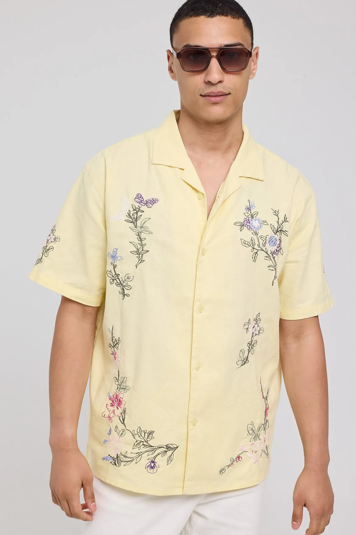Paradise Embroidered Resort Shirt Butter Yellow