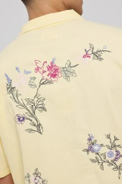 Paradise Embroidered Resort Shirt Butter Yellow