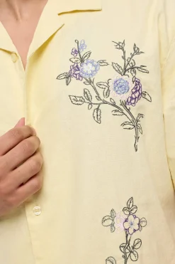 Paradise Embroidered Resort Shirt Butter Yellow