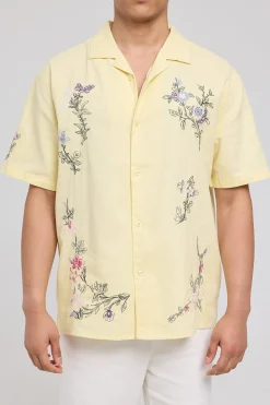 Paradise Embroidered Resort Shirt Butter Yellow