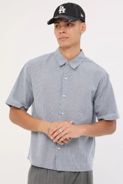 Pathfinder Organic Cropped Boxy Shirt Navy Stripe