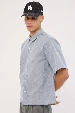 Pathfinder Organic Cropped Boxy Shirt Navy Stripe