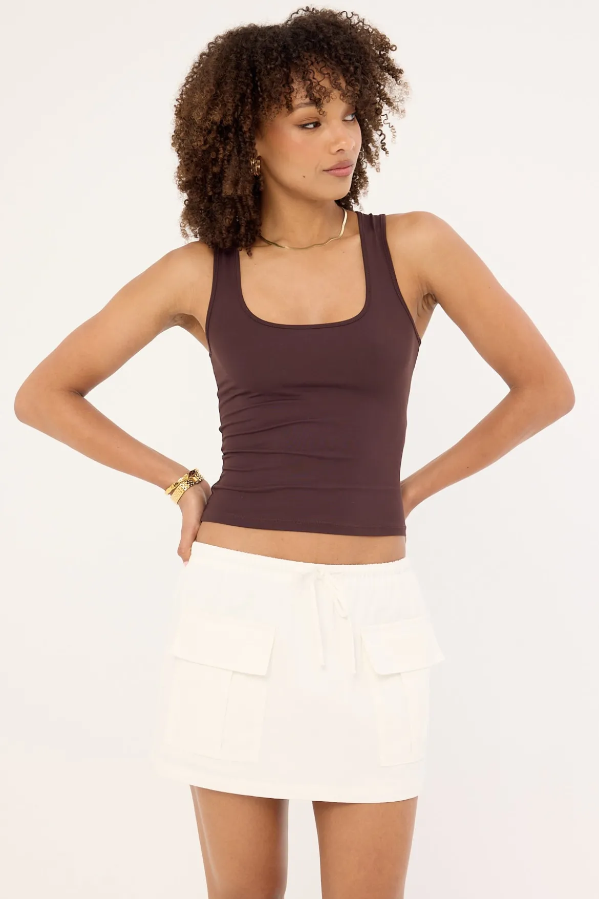Penn Drawcord Mid Rise Mini Skirt White