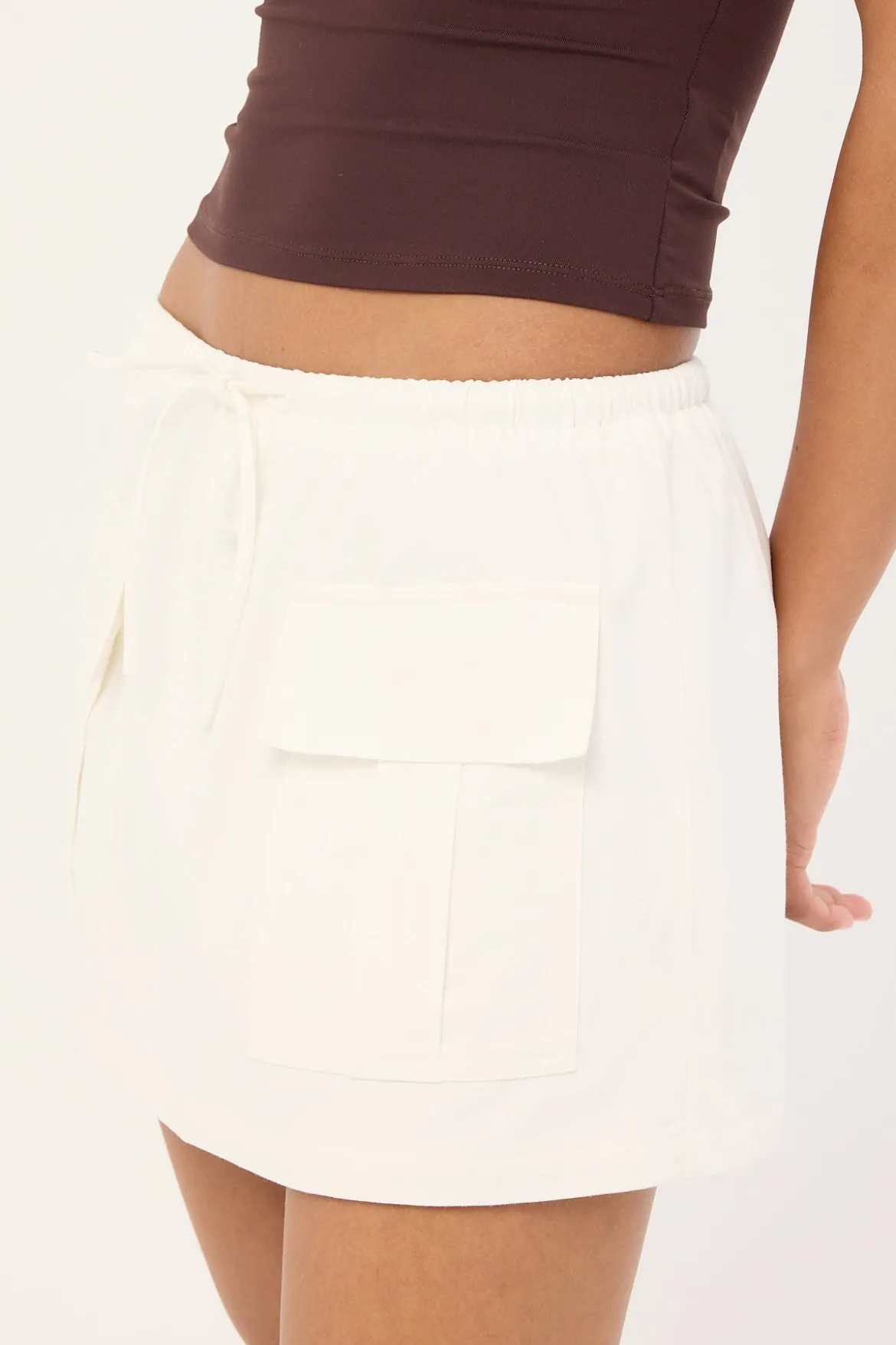 Penn Drawcord Mid Rise Mini Skirt White
