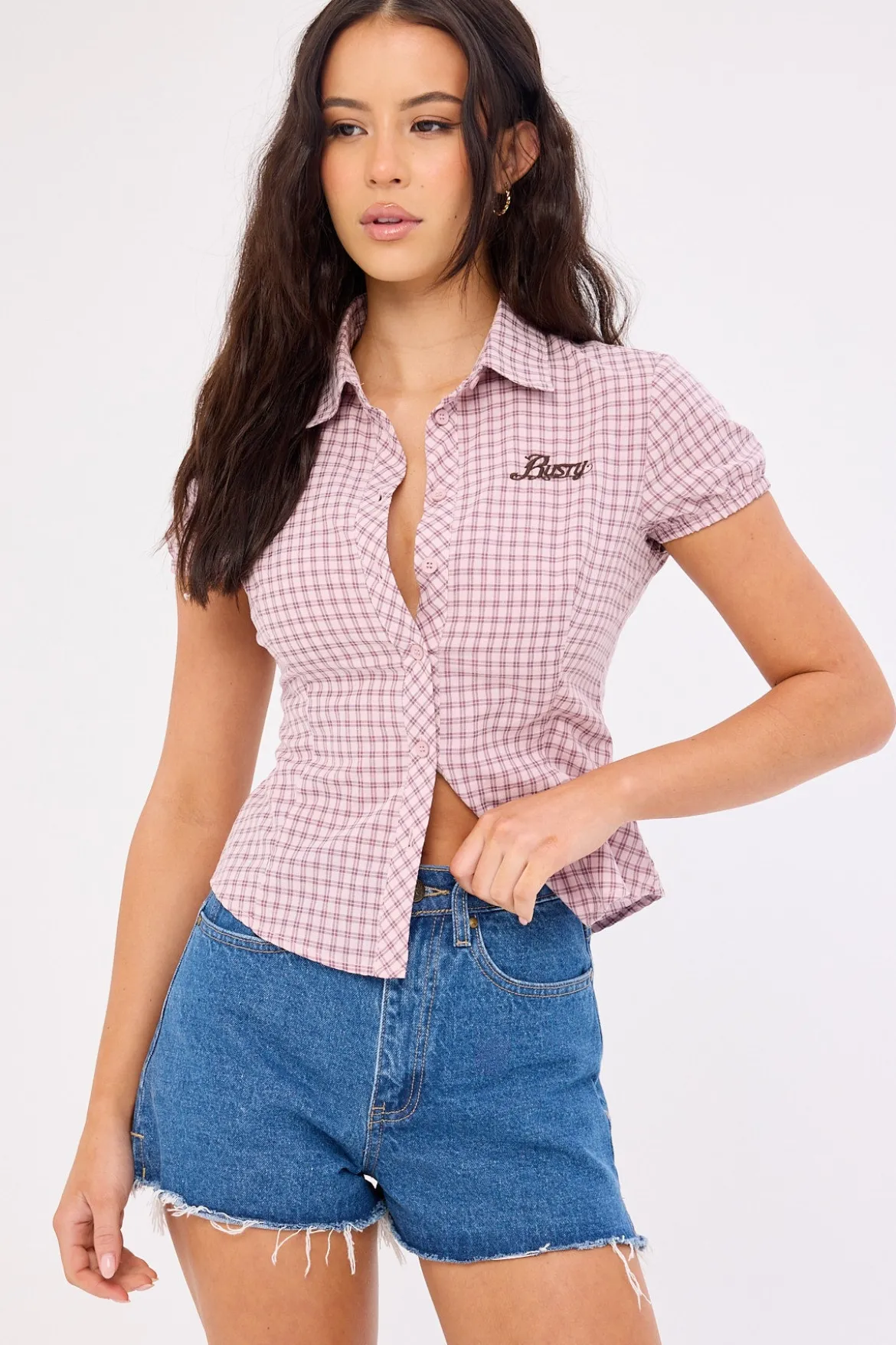 Penny Kick Flare Denim Shorts Middy Blue