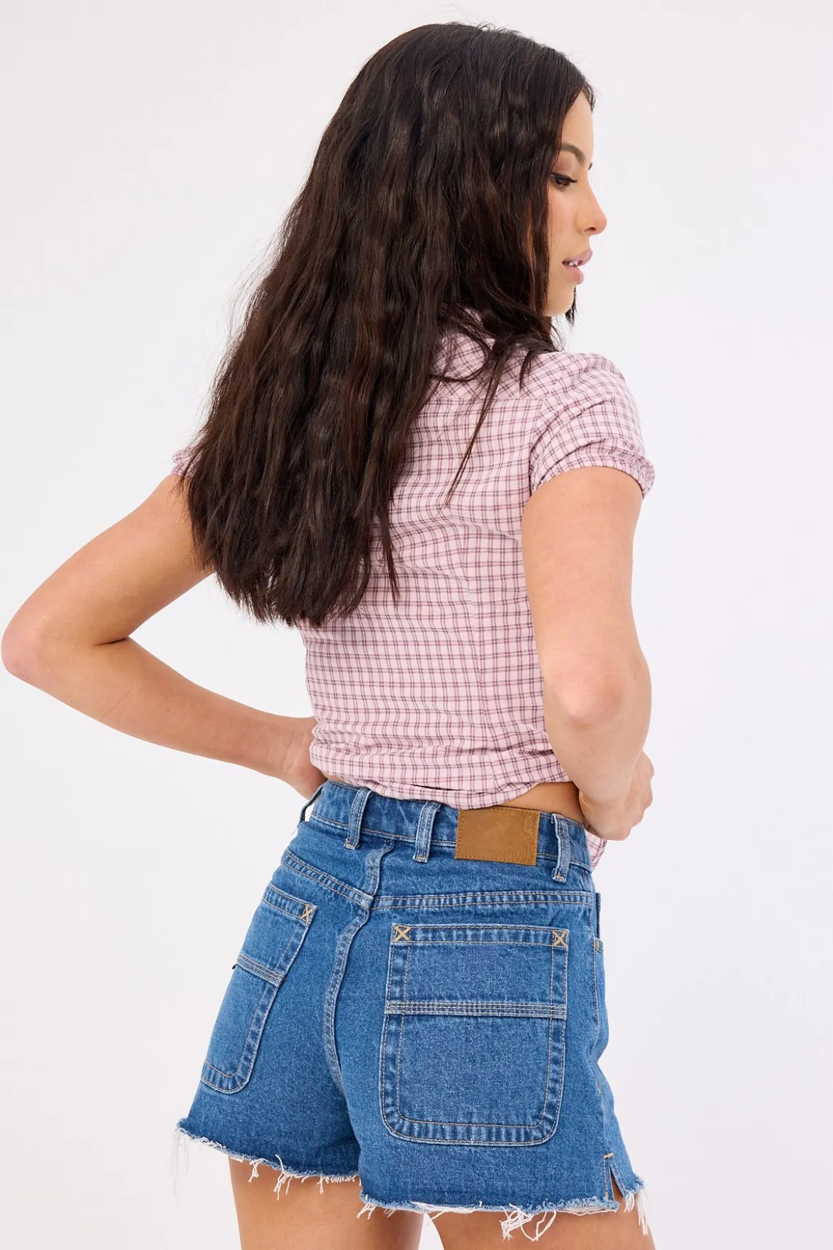 Penny Kick Flare Denim Shorts Middy Blue