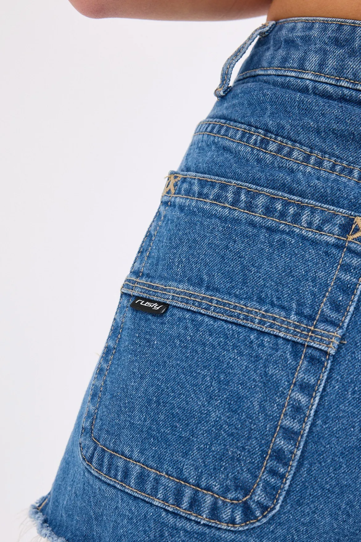 Penny Kick Flare Denim Shorts Middy Blue
