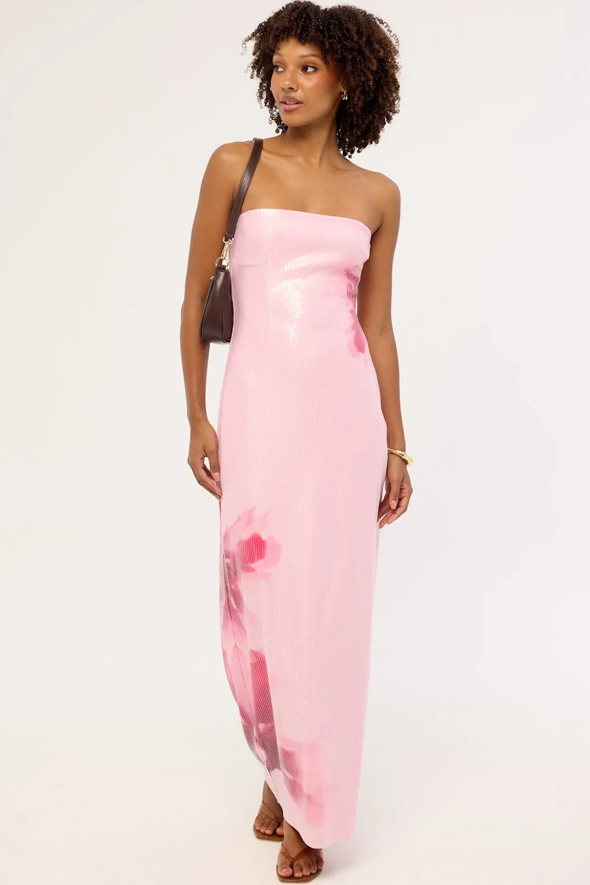 Peony Sequin Maxi Dress Pink Print