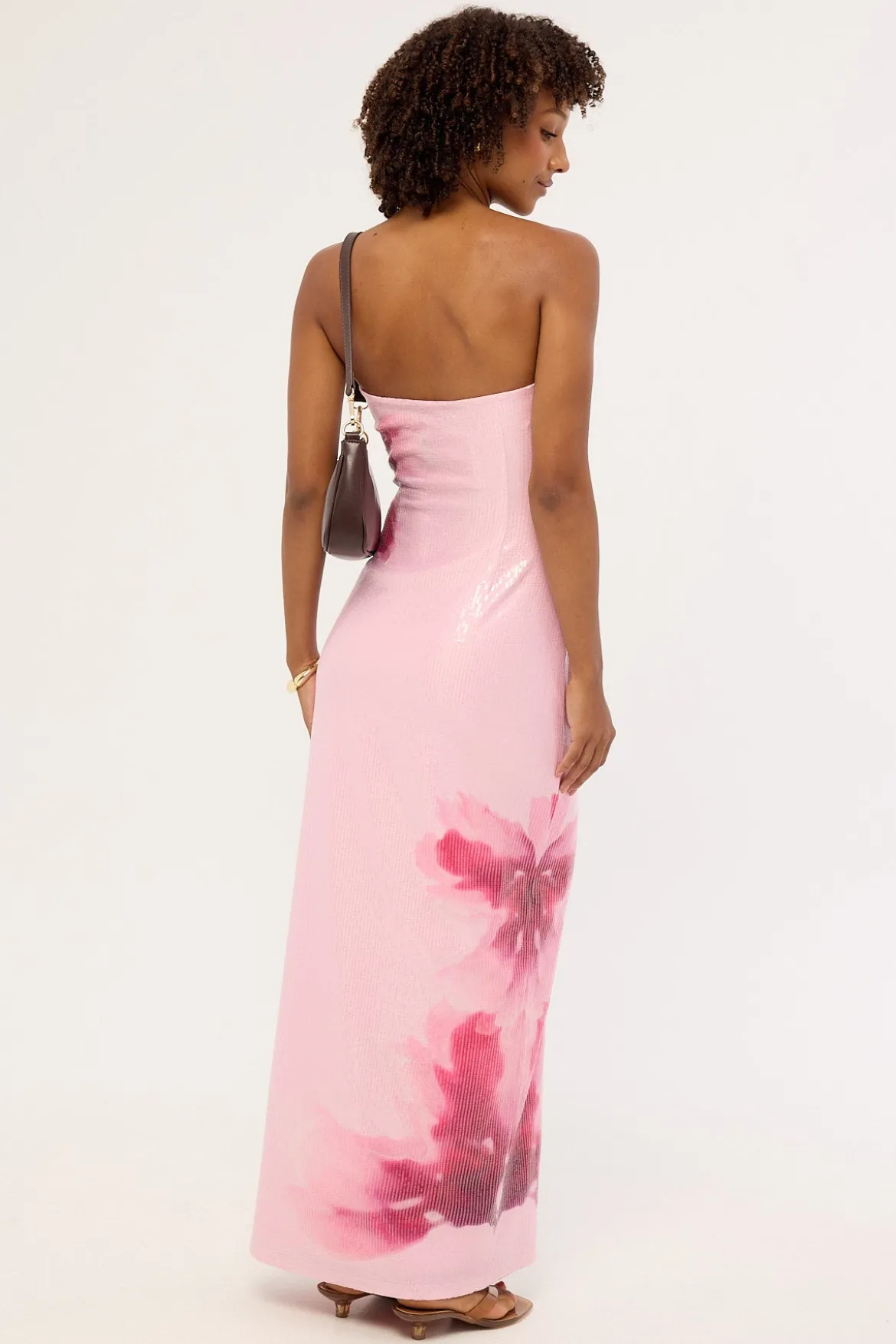 Peony Sequin Maxi Dress Pink Print