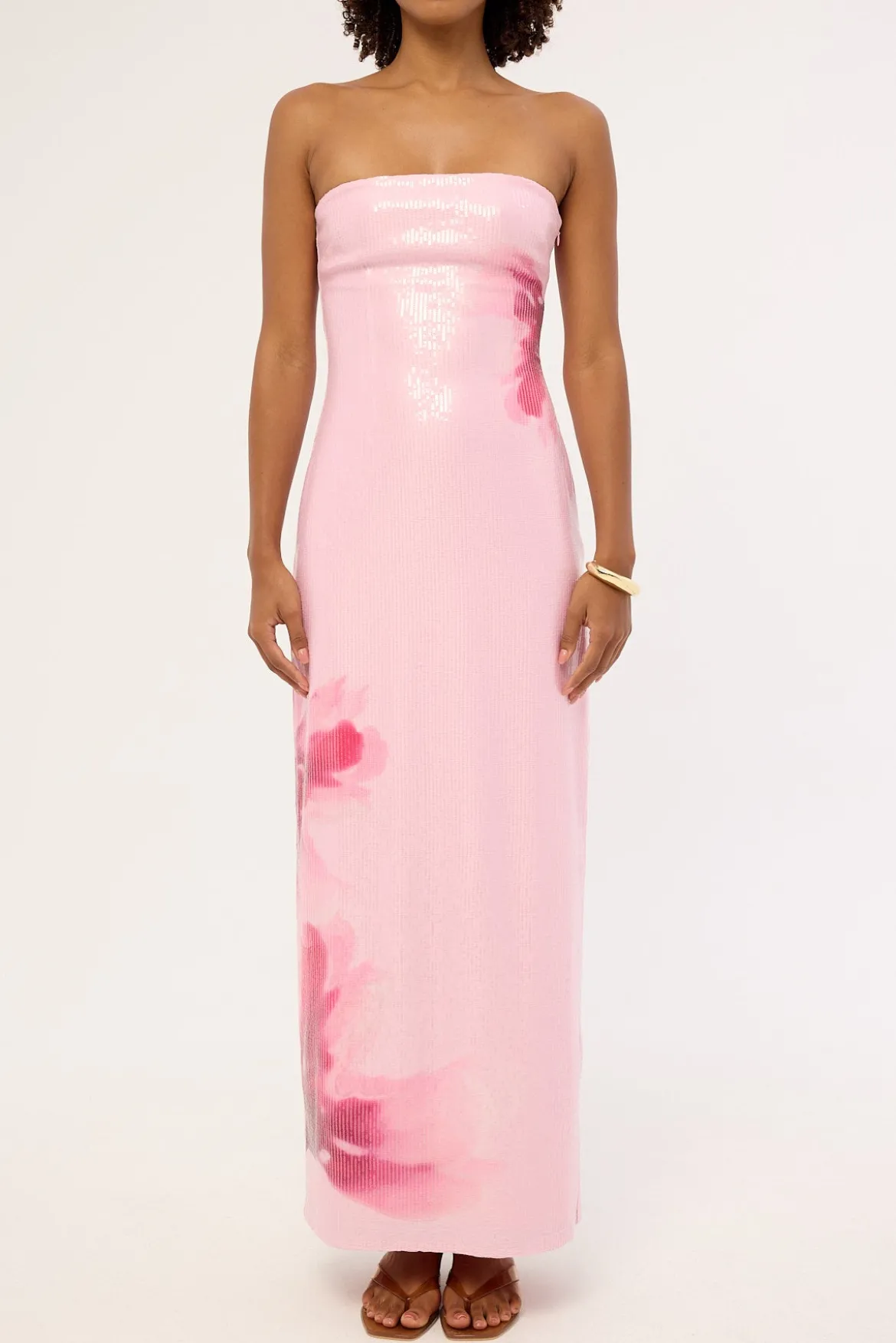 Peony Sequin Maxi Dress Pink Print
