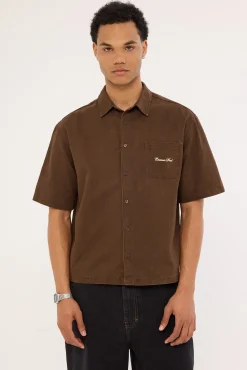 Percival Boxy Cropped Shirt Washed Brown