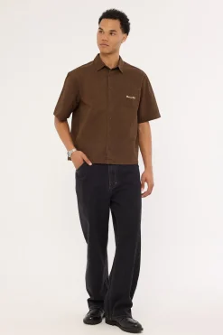 Percival Boxy Cropped Shirt Washed Brown