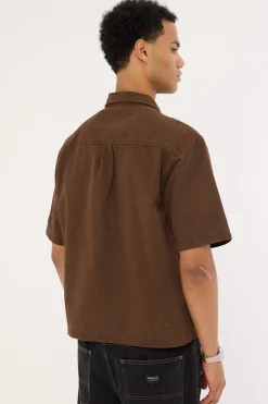 Percival Boxy Cropped Shirt Washed Brown
