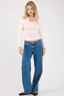 Perla Keyhole Long Sleeve Top Pink