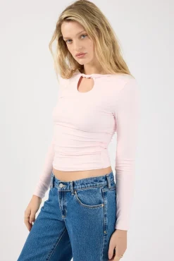 Perla Keyhole Long Sleeve Top Pink