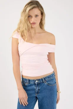 Perla One Shoulder Draped Top Pink