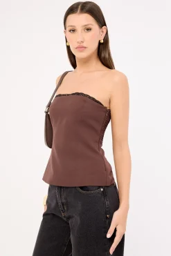 Perri Lace Strapless Top Brown