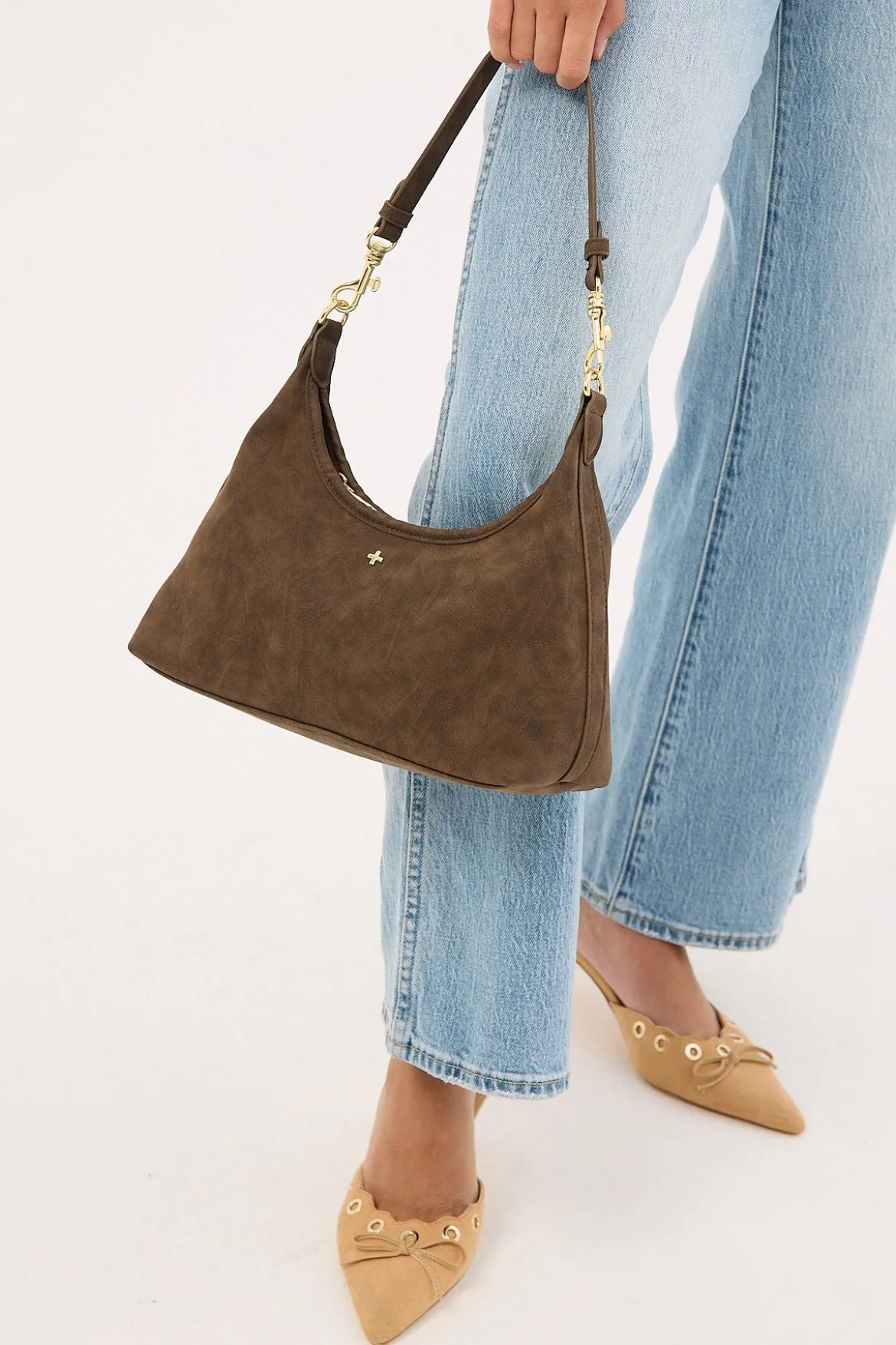 Peta + Jain Peach Shoulder Bag Choc Suede PU