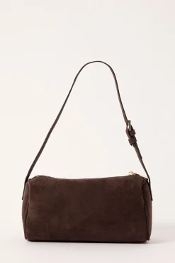 Peta + Jain Punchy Suede Mini Cylinder Bag Choc Suede