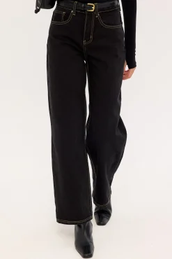 Petite Mid Rise Baggy Jean Washed Black