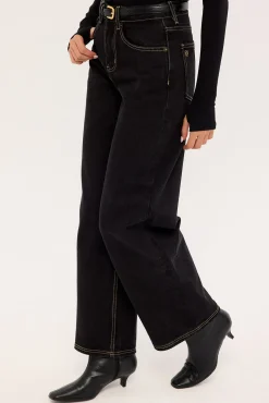 Petite Mid Rise Baggy Jean Washed Black