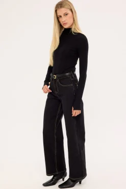 Petite Mid Rise Baggy Jean Washed Black