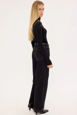 Petite Mid Rise Baggy Jean Washed Black