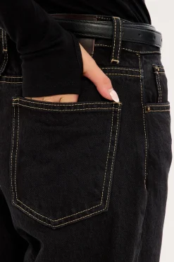 Petite Mid Rise Baggy Jean Washed Black