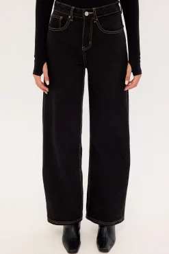 Petite Mid Rise Baggy Jean Washed Black