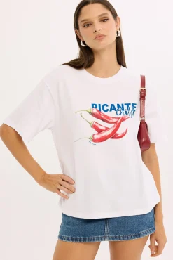 Picante Oversized Graphic Tee White