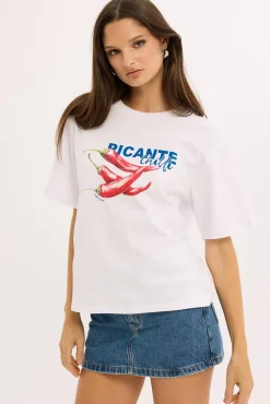 Picante Oversized Graphic Tee White