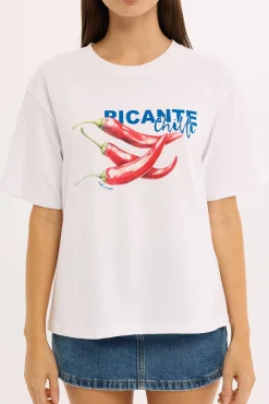 Picante Oversized Graphic Tee White