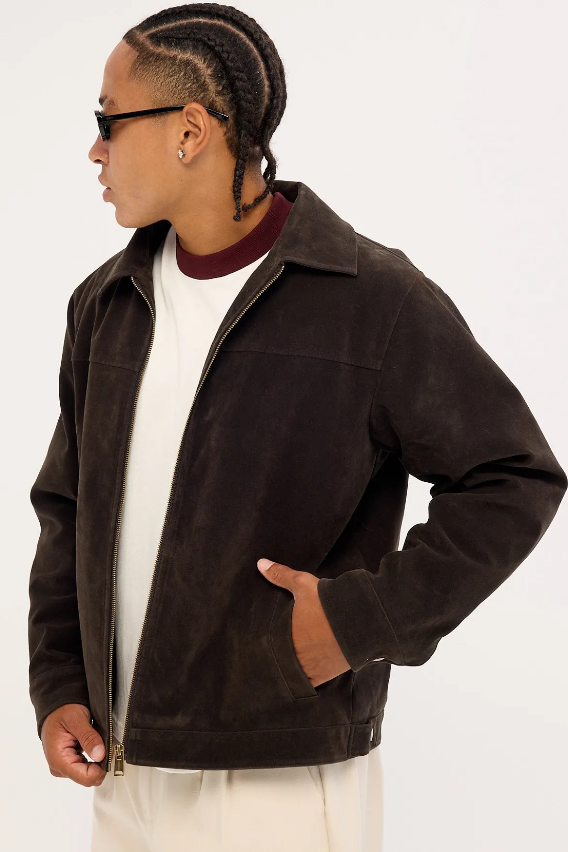 Pilot PU Suede Leather Jacket Brown