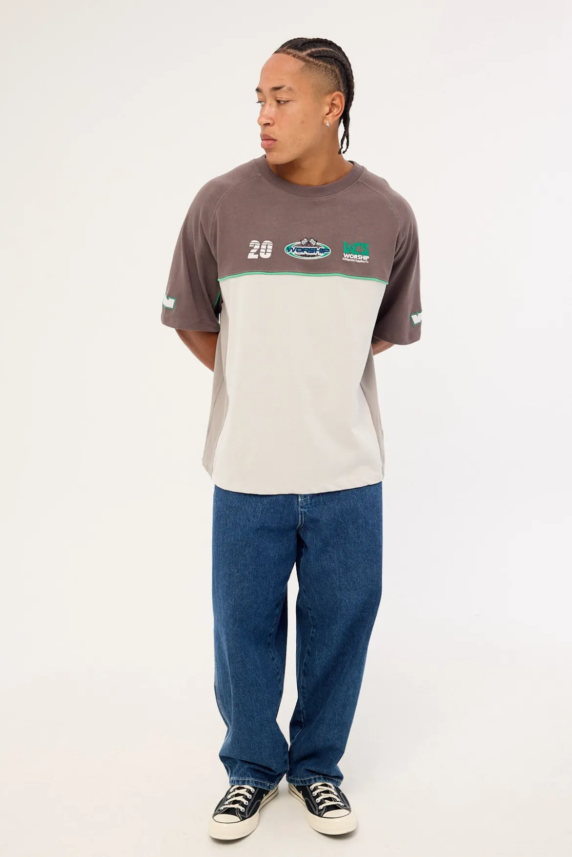 Pit Crew Panel Oversize Raglan Tee Worn Black