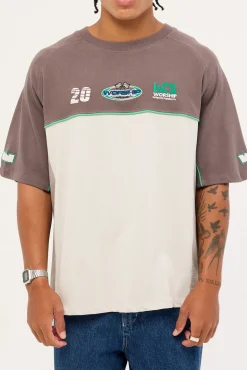 Pit Crew Panel Oversize Raglan Tee Worn Black