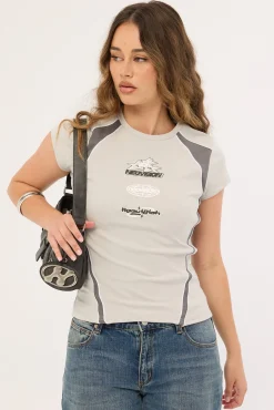 Pixel Baby Tee Grey