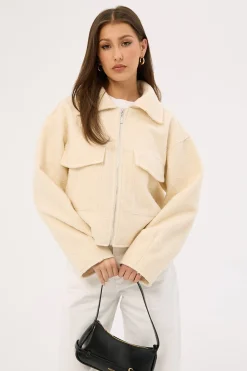 Pixie Textured Zip Up Jacket Cream