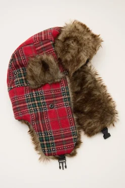Plaid Trapper Hat Red Print