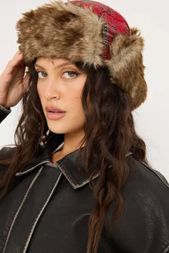 Plaid Trapper Hat Red Print