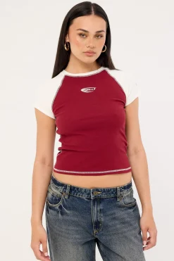 Playing For Keeps Raglan Club Tee Garnet Red