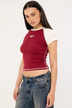Playing For Keeps Raglan Club Tee Garnet Red