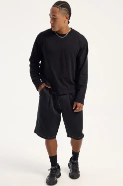 Pleated Baggy Elastic Short Black