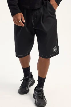 Pleated Baggy Elastic Short Black